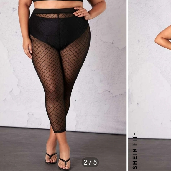 SHEIN Pants - Plus Plaid Mesh Leggings Without Panty